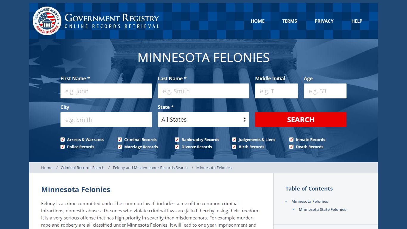 Felonies In Minnesota - GovernmentRegistry.Org