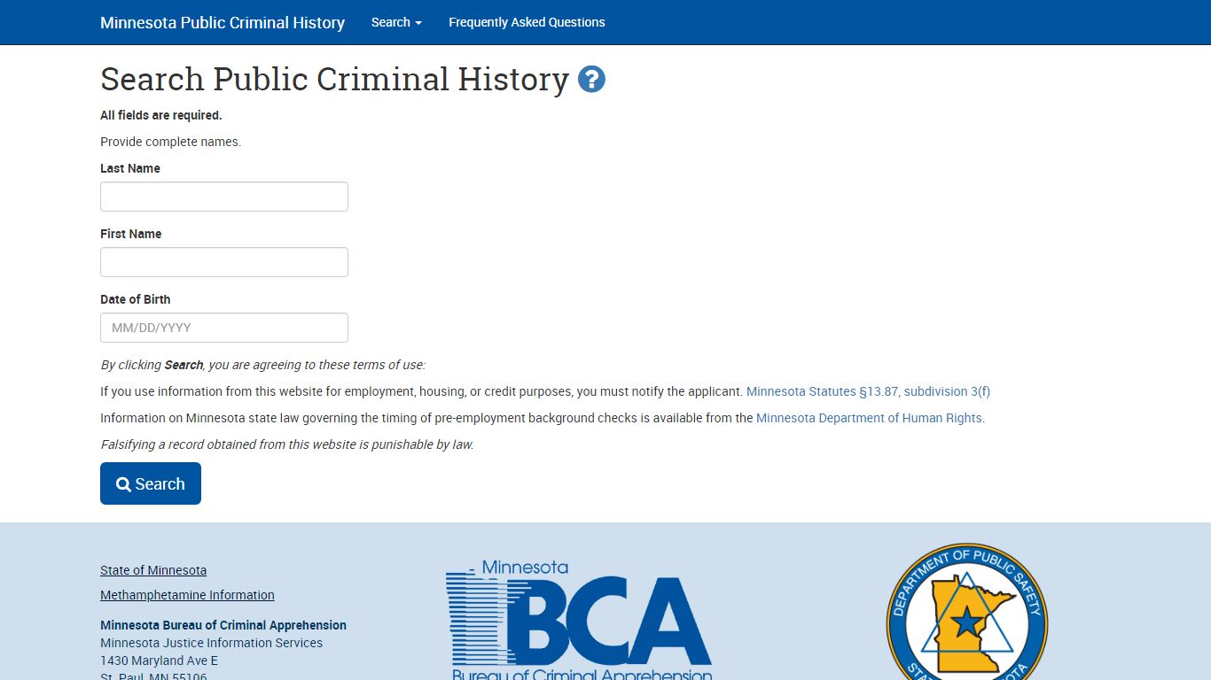 Search Criminal History Offender - Minnesota Public Criminal History